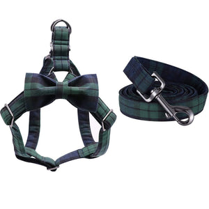 This Green Plaid 3-Piece Harness matching set includes a Dog Harness, Bow Tie  & Leash.