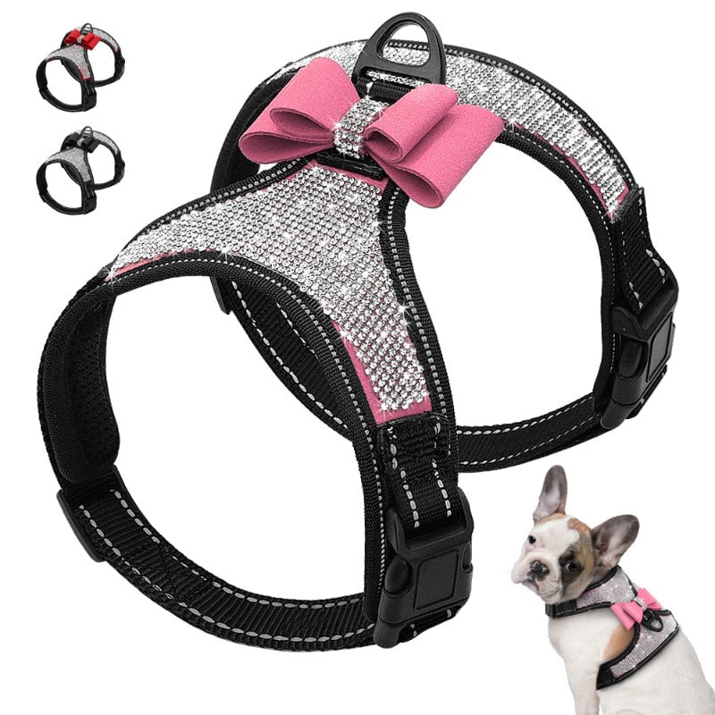 This Reflective Bling Rhinestone Bow Dog Harness Dog is an easy way to dress up your dog for every occasion.
