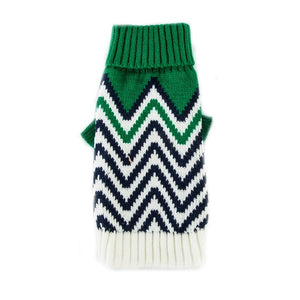 This green, blue and white wave-pattern Dog Sweater is a versatile addition to your buddy's wardrobe.