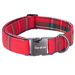 Red plaid bow tie collar uses quality fabrics and comes with free personalization.