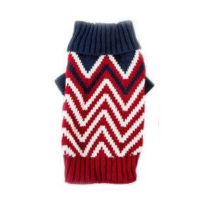 This red, blue and white wave-pattern Dog Sweater is a versatile addition to your buddy's wardrobe.