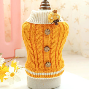 Yellow Cute-as-a-Button Knit Dog Sweater