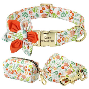 Strut in style, with this Orange Floral Dog Collar & Leash matching set that includes a Personalized Dog Collar, Leash & Poop Bag Case.