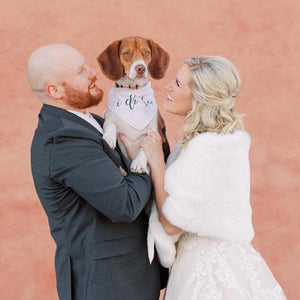 "I Do Too" Wedding Dog Bandana with a bride and groom