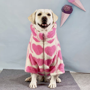 Keep your large pal warm this winter with this Big Dog Pink Heart Zip Fleece Coat