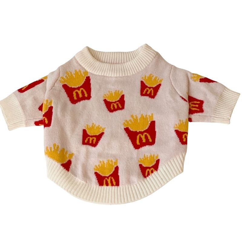 This fun McD French Fries Dog Sweater makes a statement.