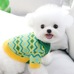 This bright Green & Yellow Zig Zag Button-Down Dog Cardigan fits small and medium dogs.