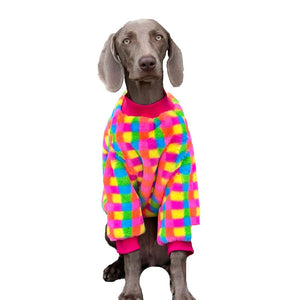 Keep your large pal warm this winter with this Big Dog Warm Bright Plaid Fleece Coat