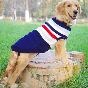 Blue Large Dog Preppy Striped Sweater fits Golden Retrievers.