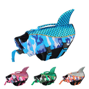 Camo Shark dog life jacket comes in 4 colors