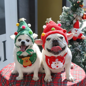 Christmas dog hats are available in red or green Christmas tree or Reindeer antlers, whereas the red bib features Santa and the green bib features Rudolph the red nosed reindeer.