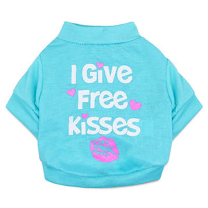 Light blue  "I Give Free Kisses" Dog T-Shirt