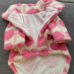 Keep your large pal warm this winter with this Big Dog Pink Heart Zip Fleece Coat