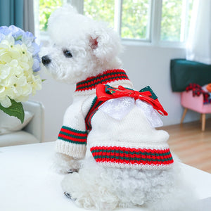 White Christmas Bow Turtleneck Dog Sweater