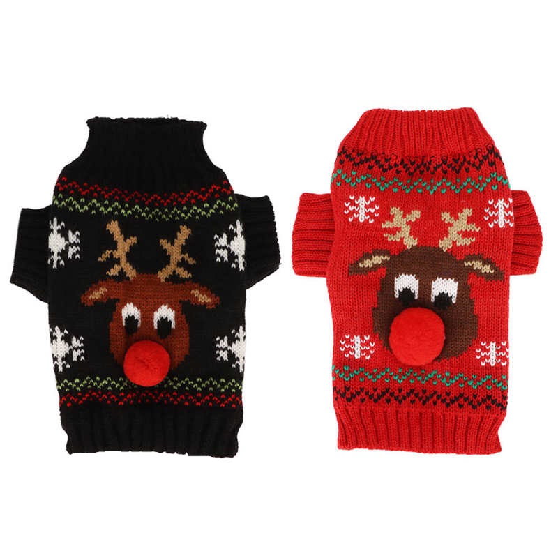 Available in red or black, this Rudolph Reindeer Christmas Dog Sweater will keep your fur baby cozy for the holidays.