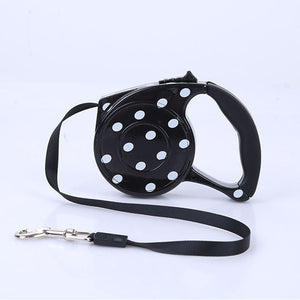 Black polka dot retractable leash
