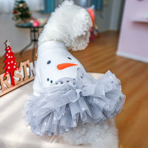 Snowman Tutu Dog Dress feature gray tutu with stars. Fits small to medium dogs like Toy Poodle.