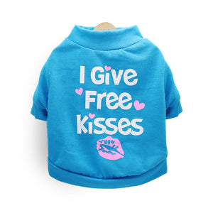 Blue "I Give Free Kisses" Dog T-Shirt