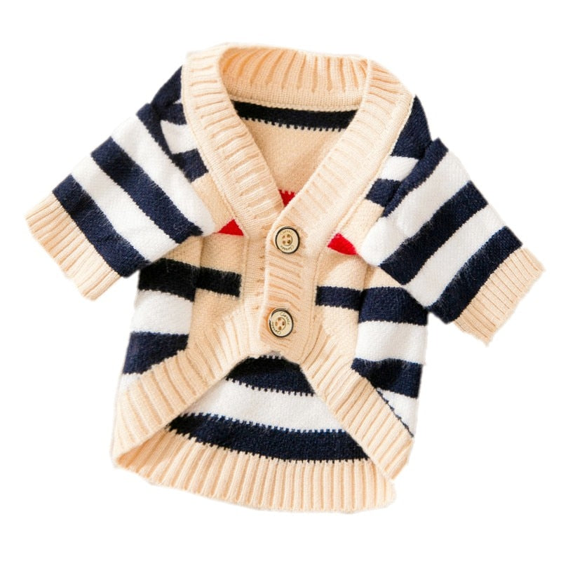 This classy Striped Button-Down Dog Cardigan is a great addition to your buddy's wardrobe. 