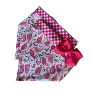 Pink Tropical Flamingo Bandana Collar With Bow comes in XS-XL
