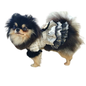 This luxurious Handmade Tweed Dog Dress Coat fits small dogs.