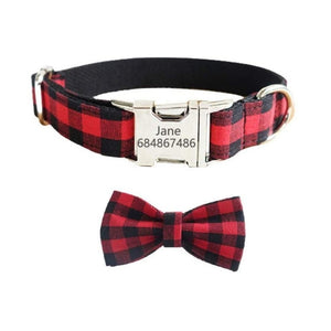 Bow tie collars can be personalized with your dog's name and number.