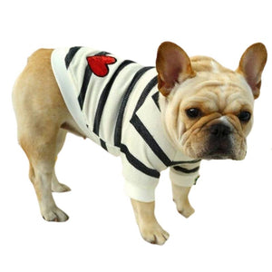 A versatile addition to any wardrobe for year-round comfort, your dog will love this Striped Heart Dog Sweater Pullover, available in 5 colors.