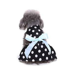 Adorned with a blue satin bow, this classic dog dress is perfect for small breed dogs for weddings, birthdays and special celebrations.