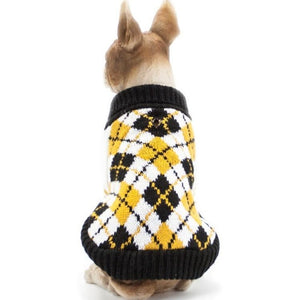 Yellow Argyle Knit Dog Sweater