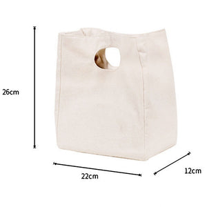Lunch bags measure 26 cm h x 12 cm d x 22 cm w.