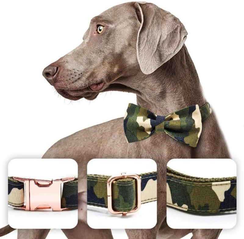 Our luxurious, handmade  Camouflage Bow Tie Dog Collar & Leash Sets are best sellers.
