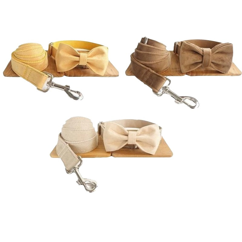 Our Inspired Neutrals Bow Tie Dog Collar & Leash Set comes in 3 colors.