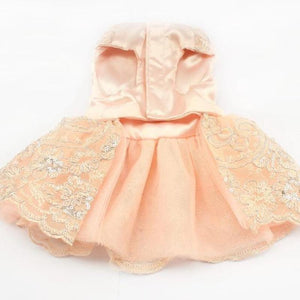 Pink Lace Embroidered Party Dog Dress is easy to put on your pup.