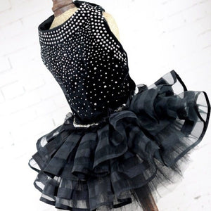Bling Black Dog Party Dress is delicately crafted with exquisite lace, tulle and bling beading.
