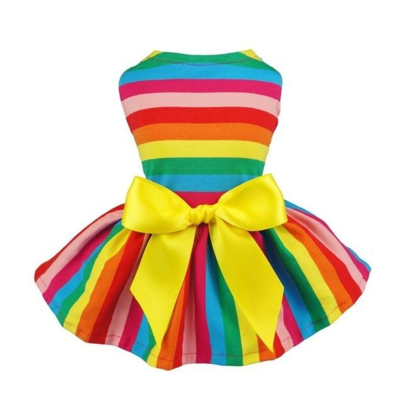 Rainbow Stripes Dog Party Dress is perfect for small breed dogs for weddings, birthdays, photoshoots and festive occasions.