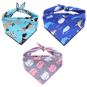 Perfect pet pals for summer outings, these Animal Friends Dog Bandanas tout dogs, kitty cats and whales.
