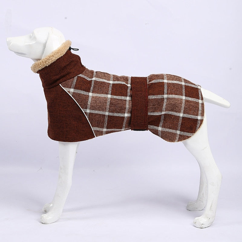 Brown Plaid Hunting Lodge Dog Coat for medium and large breed dogs.