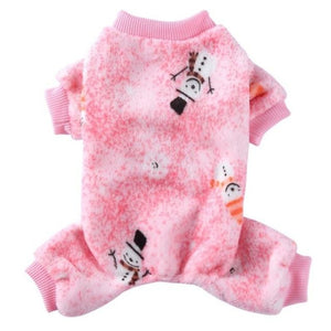 These pink Snow Man Onesie dog pajamas are perfect for small- and medium-breed dogs such as Chihuahua, Toy Poodle, Yorkie, Maltese, Cocker Spaniel, Pomeranian.