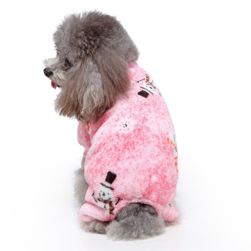 These pink Snow Man Onesie dog pajamas are perfect for small- and medium-breed dogs such as Chihuahua, Toy Poodle, Yorkie, Maltese, Cocker Spaniel, Pomeranian.