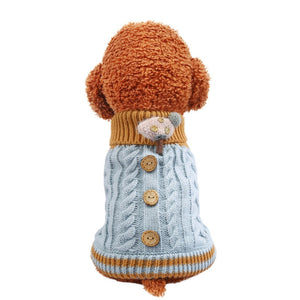 Blue Cute-as-a-Button Knit Dog Sweater