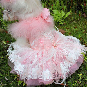 Available in 5 sizes, this luxurious pink dog dress is perfect for small breed dogs such as Maltese, Yorkies and Poodles for weddings, anniversaries, photoshoots and special occasions.