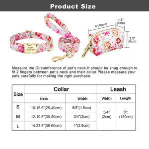 Floral Dog Collar & Leash Set With Matching Poop Bag Case | Personalized Free