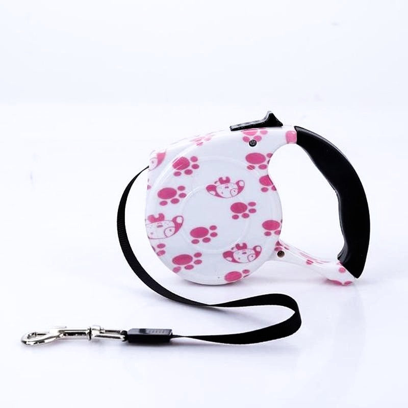 Pink Paws 3M/5M Retractable Dog Leash suits small, medium and large dog breeds.