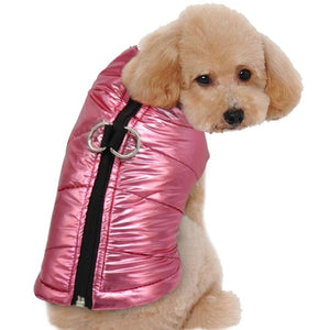 Chic Waterproof Puffer Dog Coat zips on.