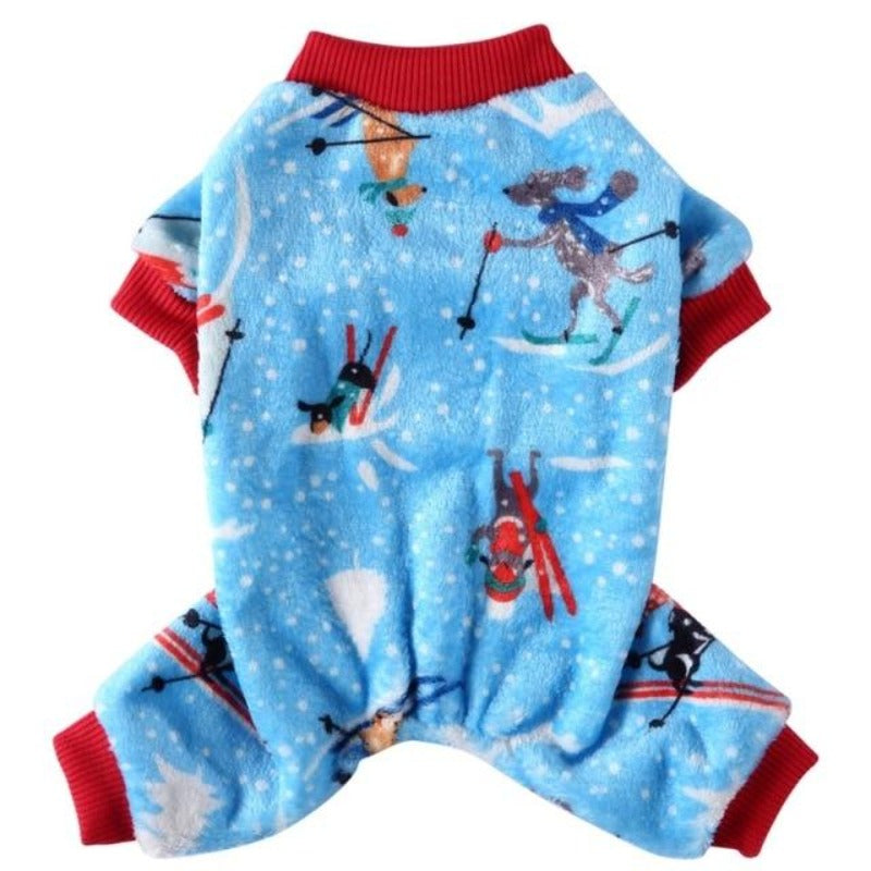 Cozy and warm, these adorable Skiing Dogs pajamas will have your snuggle buddy dreaming of downhill skiing and snow adventures.