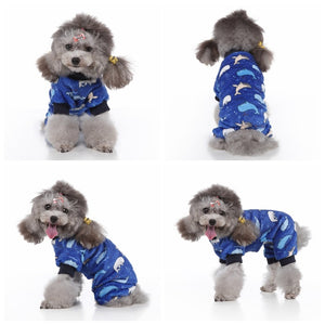 Your dog will be dreaming of wild ocean whales in this warm onesie.