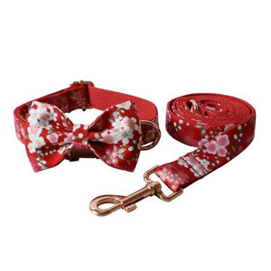 Our elegant Red Floral Bow Tie Dog Collar & Leash Sets are best sellers.