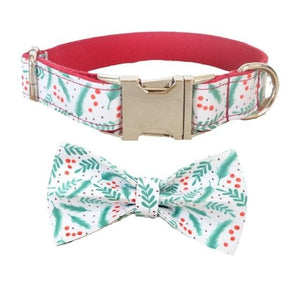 Deck the halls with this festive Christmas Holly Bow Tie Dog Collar & Leash matching set that can be personalized with your dog's name and number.