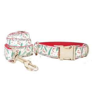 Christmas Holly Bow Tie Dog Collar & Leash Set | Personalized Free