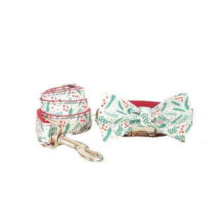 Deck the halls with this festive Christmas Holly Bow Tie Dog Collar & Leash matching set that can be personalized.